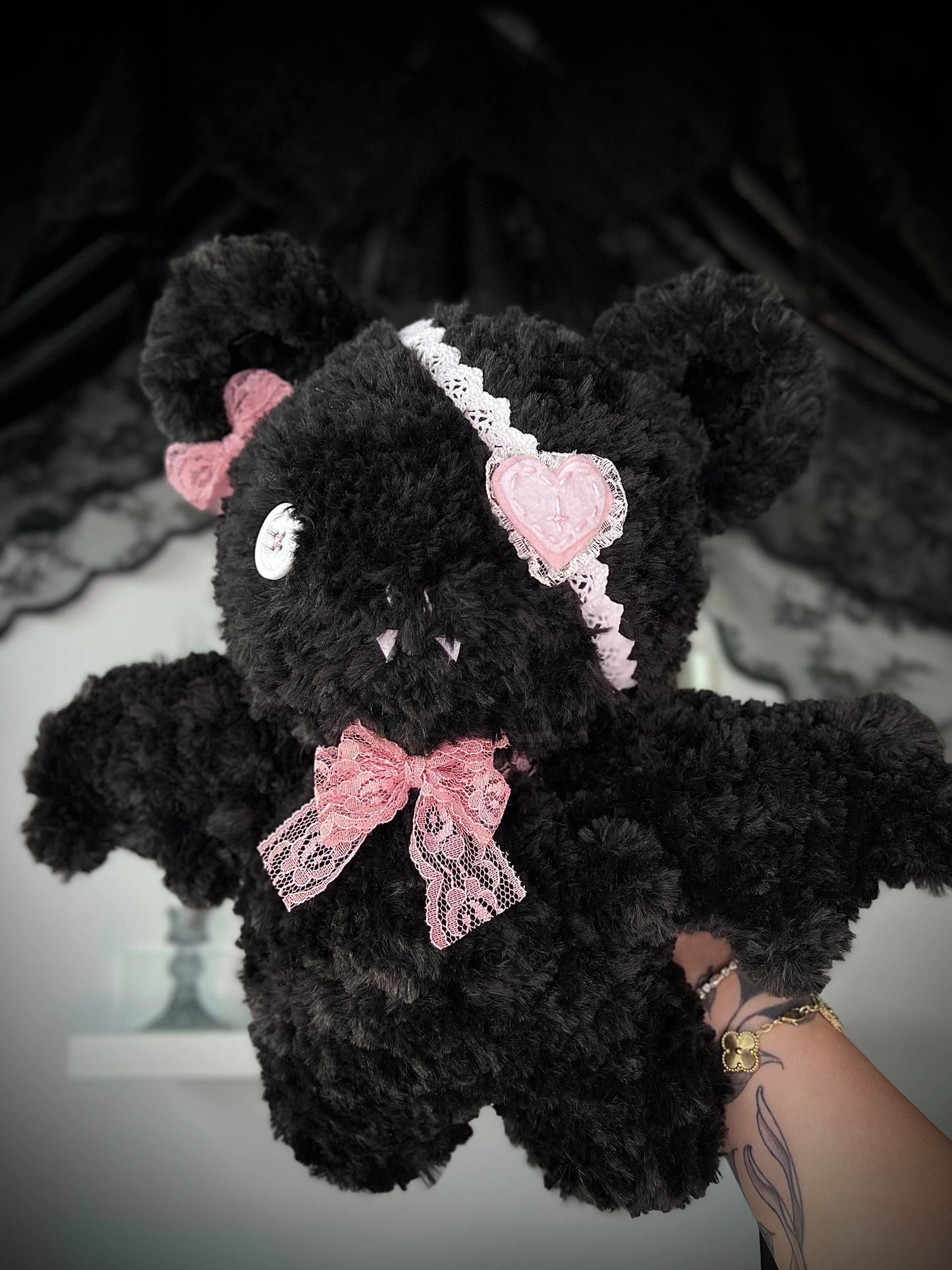Black and Pink Bat Plush